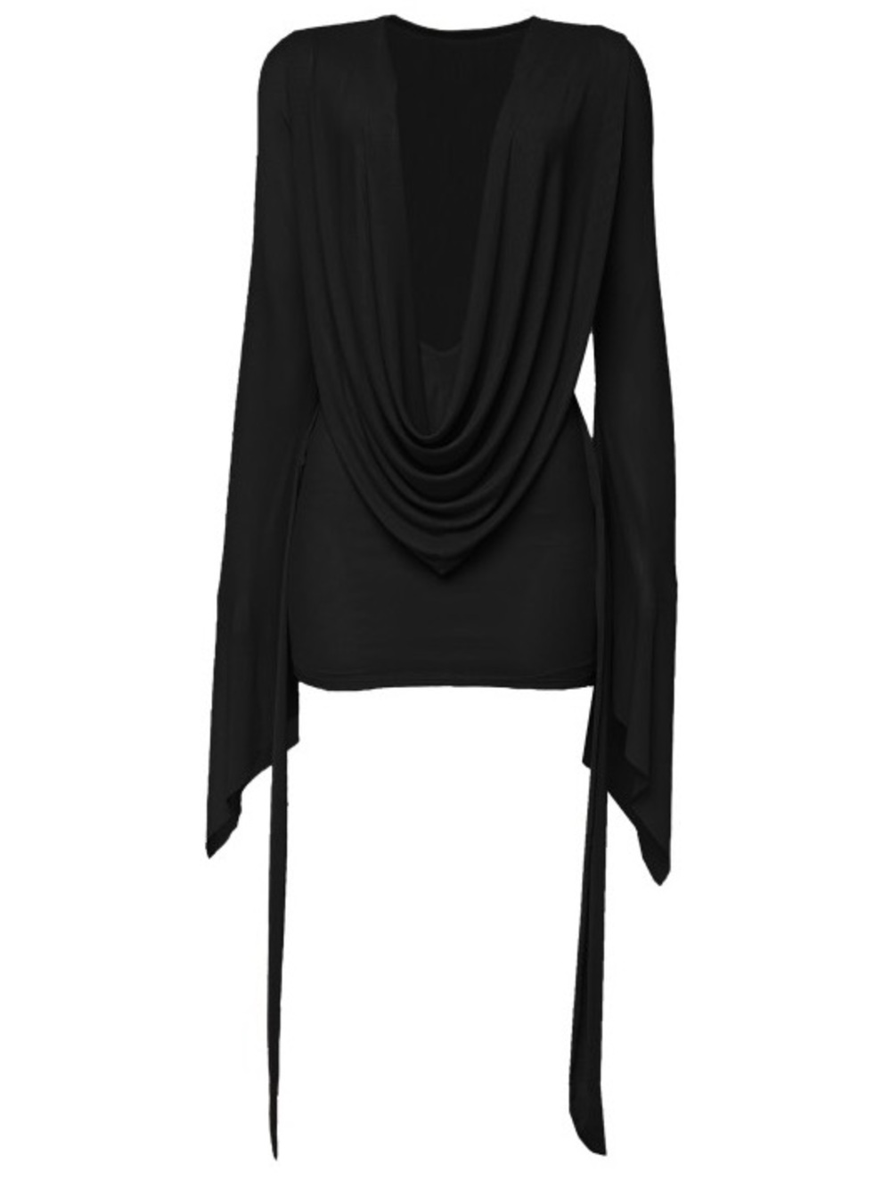 Draped Long Sleeve Black Mini Dress